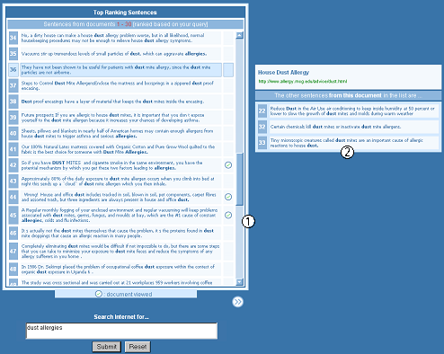 Figure 1: Top-ranking sentences results interface