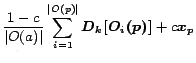 $\displaystyle \frac{1-c}{\vert O(a)\vert} \sum\limits_{i=1}^{\vert O(p)\vert}{\bm{D_{k}[O_i(p)]}} + c\bm{x_p}$