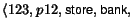 $\langle 123, p12, \mbox{\small\sf store}, \mbox{\small\sf bank},$